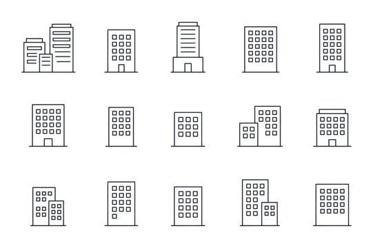 Line style building silhouettes depicting various architectural structures architecture buildings