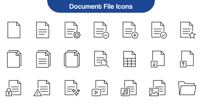 Document File Icons Line Style Pictograms For Organization And Information