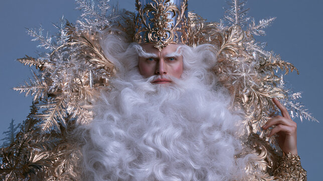 Regal Winter King with Silver Crown and Snowflakes