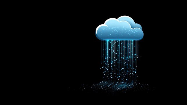 Cloud Networking icon A cloud icon formed by binary code, data streams flowing in and out, abstract representation, black background.
