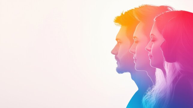 Colourful Silhouette Group Unity Silhouettes of people embracing, filled with bright, vibrant colors, expressing warmth and connection.