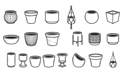 Obraz premium Minimal Plant Pots Clipart Bundle, Black and White Plant Pot Line Art Vector Collection