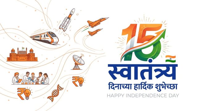 15th august independence day infographic banner with modern development icons and fighter jet aircraft vectors
