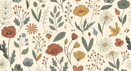 Beautiful Scandinavian style colorful flower pattern design © Lola