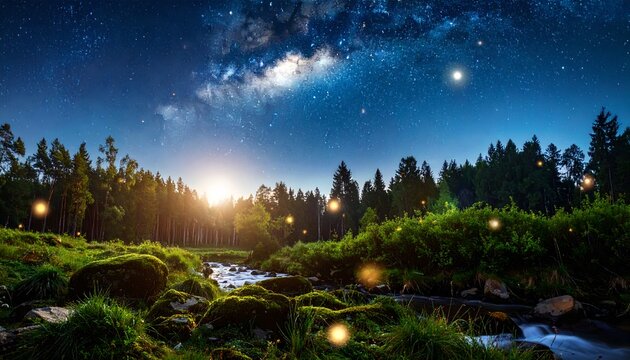 Stream Under Starry Milky Way