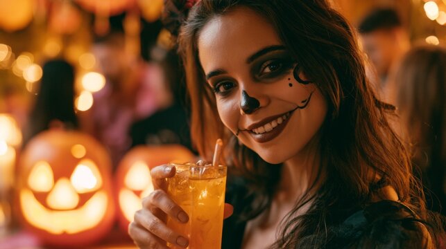 woman in costume at a Halloween party