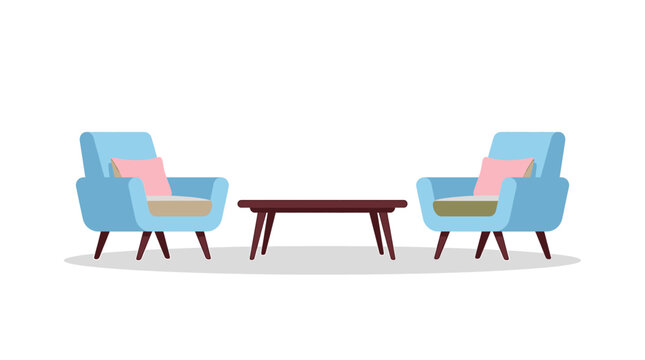 Furniture Set with Two Modern Armchairs and a Coffee Table Vector