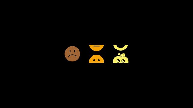 Dynamic emoji mood transition animation: shifting facial expressions from sad to happy emoticon emotion