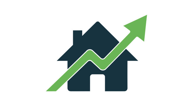 Real Estate Market Growth Icon, House Property Value Rising Illustration
