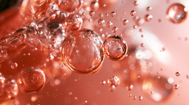 Macro View of Rose Liquid Bubbles in Cosmetic Serum Texture