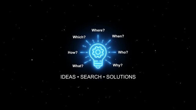 Neon lightbulb gear animation: creative thinking, problem solving, and business strategy concept cogwheel