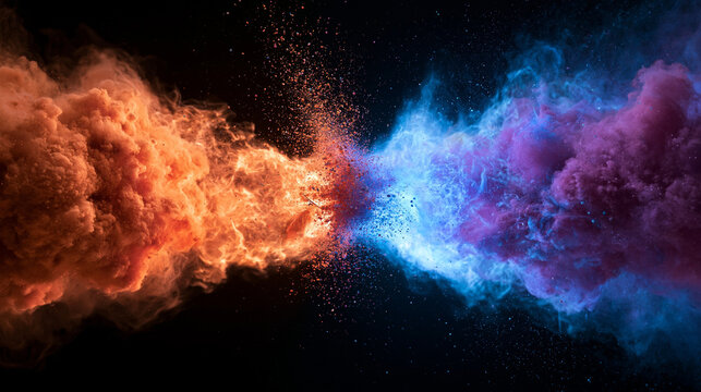 Abstract Collision of Fire and Ice Colored Powder Explosion