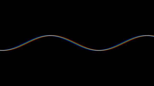 Abstract chromatic aberration wave patterns moving on a black background in a split screen view