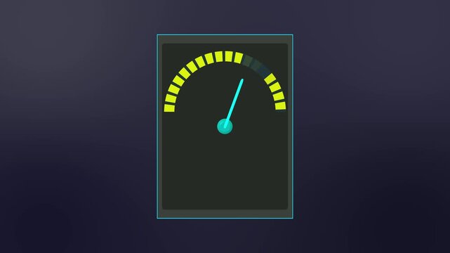 Simple speed or performance meter icon on a dark background, showing a needle pointing upward. clean digital illustration for dashboard, app, technology, progress or measurement themes.