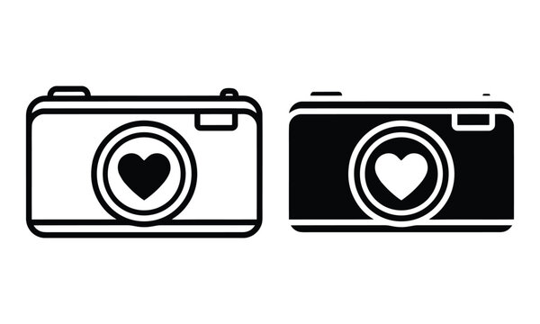 Vintage camera with a heart lens line and silhouette