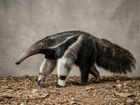 Giant anteater walking on the ground outdoors in nature