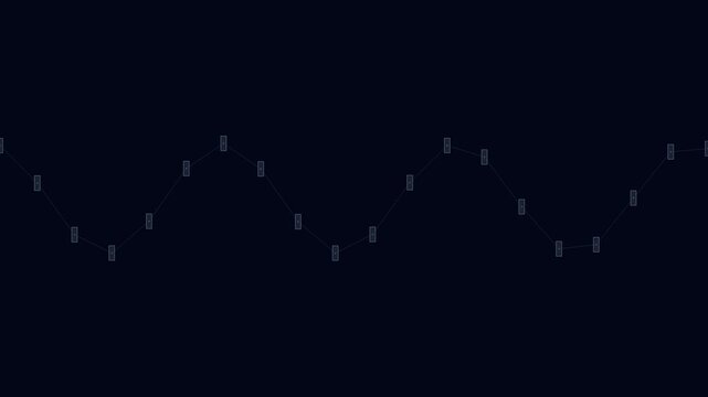 Abstract digital sine waves with connecting data points and geometric lines on dark background
