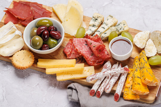 Cheese and meat assortment for wine