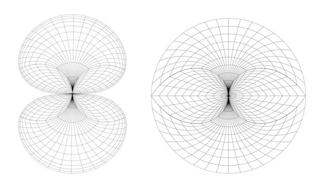 Abstract Scientific Wireframe Dipole and Sphere Field Mesh Isolated on White Background