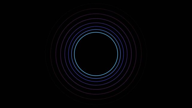 Abstract neon concentric rings radiating and pulsing in a four quadrant grid layout