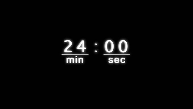 Minimal digital clock displaying exactly twenty four minutes on a dark solid background.