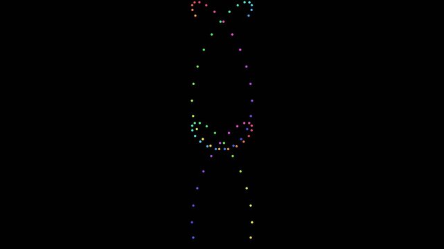 Abstract rainbow colored dots forming vertical patterns scrolling on a black background