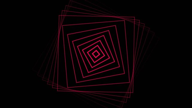 Abstract red square shells expanding and rotating on a black background for motion design