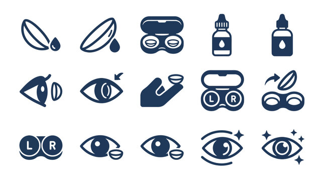 Contact lens care and vision health icons.