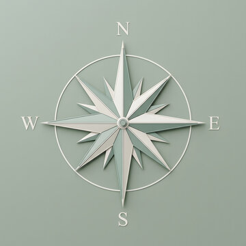 Elegant sage green compass rose navigation symbol featuring intricate geometric star design isolated on a soft minimalist muted background surface