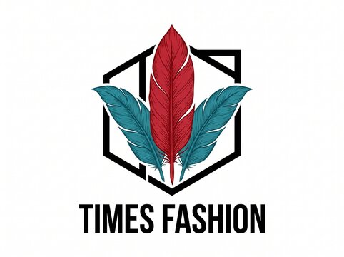 Colorful feather logo design with geometric frame for fashion brand