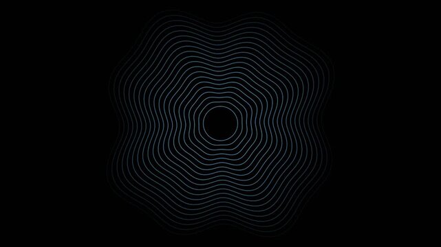 Blue concentric wavy lines pulsing and distorting in a radial pattern on dark background