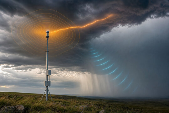 Lightning detection mast before thunderstorm