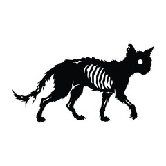 Fototapeta premium Zombie Skeleton Cat Halloween Vector Silhouette