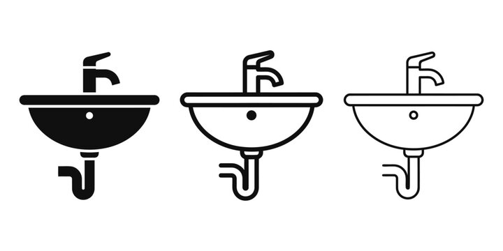 Bathroom sink icon silhouette vector outline and line art