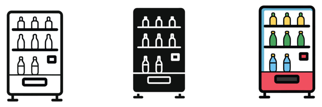 Commercial Beverage Cooler Fridge icon with Bottles for Store or Supermarket Vector icon for Store with Bottles Commercial Beverage Cooler.