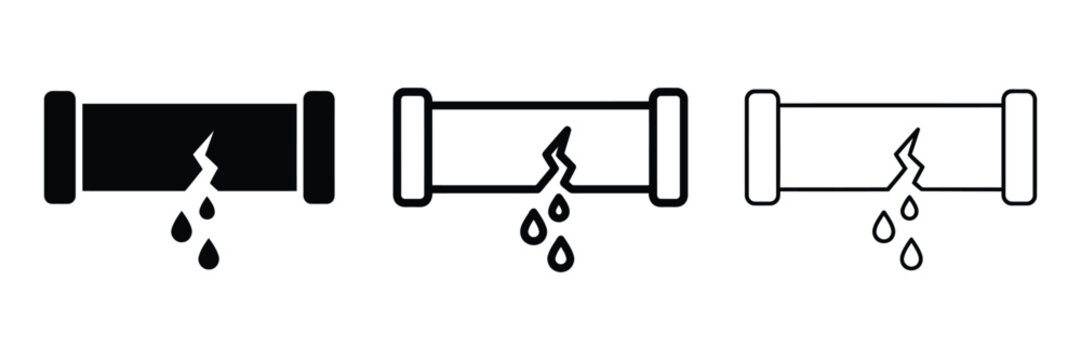 Broken pipe icon silhouette vector outline and line art