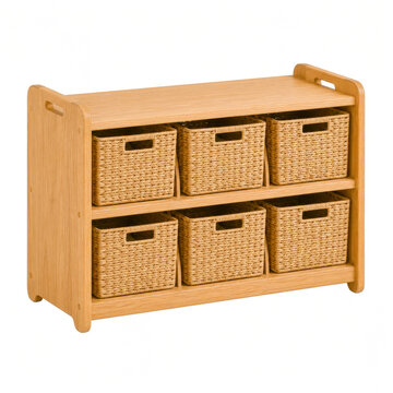 Wooden Basket Storage Unit With Natural Nursery Organization Furniture