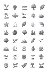 Obraz premium 40 Nature Icons Set – Plants, Trees, Leaves and Seedling Glyph Vector Icons for UI, Mobile Apps, Games, Web and Eco Design Projects