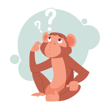Confused cartoon monkey with question marks vector illustration