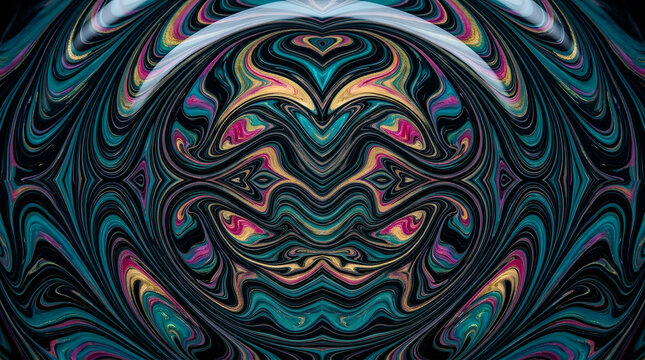 Teal and magenta abstract marble texture | Golden glitter fluid art background | Symmetrical liquid swirl pattern design | Modern psychedelic digital art wallpaper