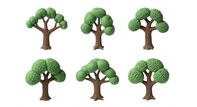 3d cartoon trees in various styles on a plain white background illustration purposes and concept art