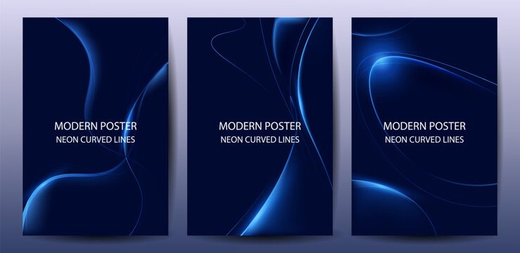 Modern Futuristic Curved Lines Vector Background Poster Set