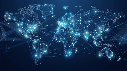 Global business network map. Digital world connection with glowing data points. © SAMIULHOQUE