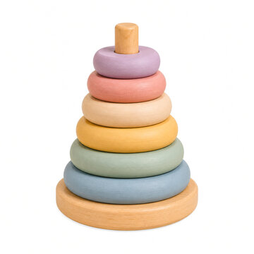 Pastel Wooden Ring Stacker Educational Toy For Early Learning