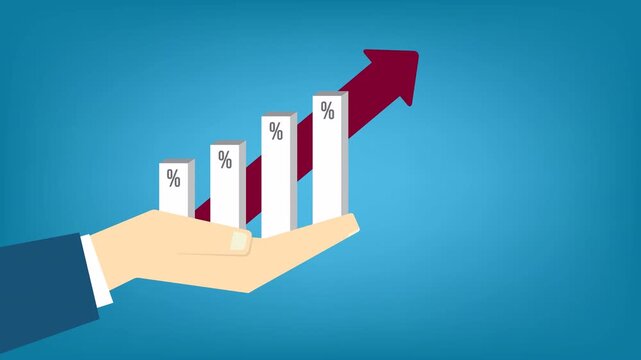Business Growth Concept with Rising Percentage Bar Chart in Hand Animation