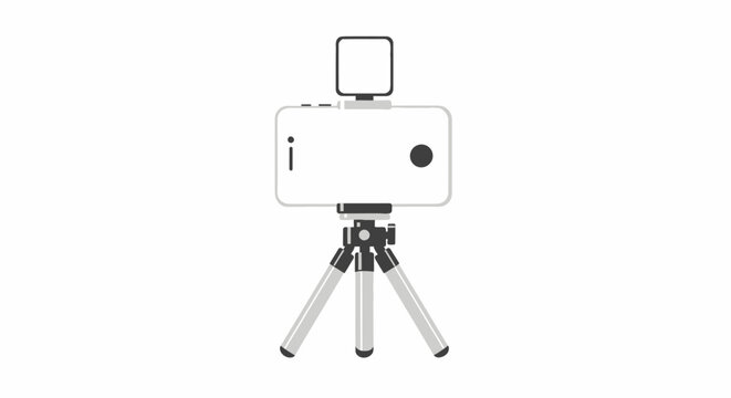 Smartphone Vlogging Setup with Tripod and LED Light Illustration for Content Creators