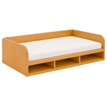 Minimal Wooden Storage Daybed Frame With Open Shelf Design