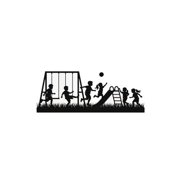 Children playing on playground swing and slide vector graphic