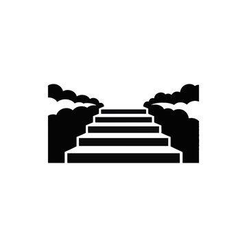 Stone steps between garden terraces with clouds, black silhouette