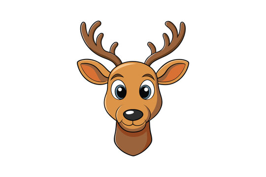 Cute reindeer head cartoon vector illustration isolated on white background